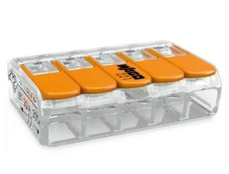 221-415/K194-4045/000-100 221 5-Conductor Terminal Block, 600 V, 32 A, 24 to 12 AWG Wire, 5 Poles