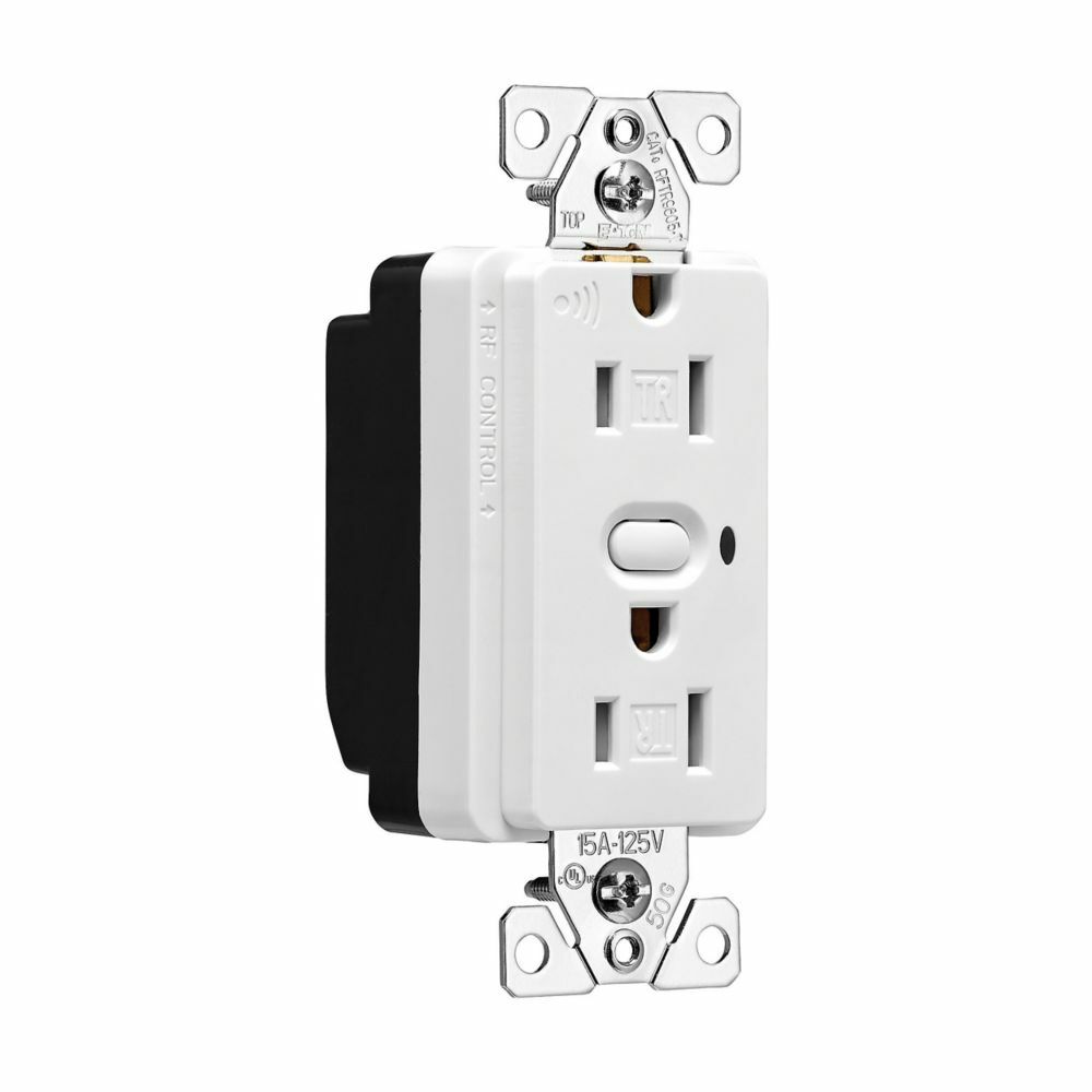 Eaton Z-Wave plus split control wireless receptacle, Tamper resistant, 15A, Residential, Flush mounting, 120V, Wire leads, Push button actuator, 60 Hz, Thermoplastic, Alpine white, 5-15R, Two-pole, Three-wire, grounding, Decorator