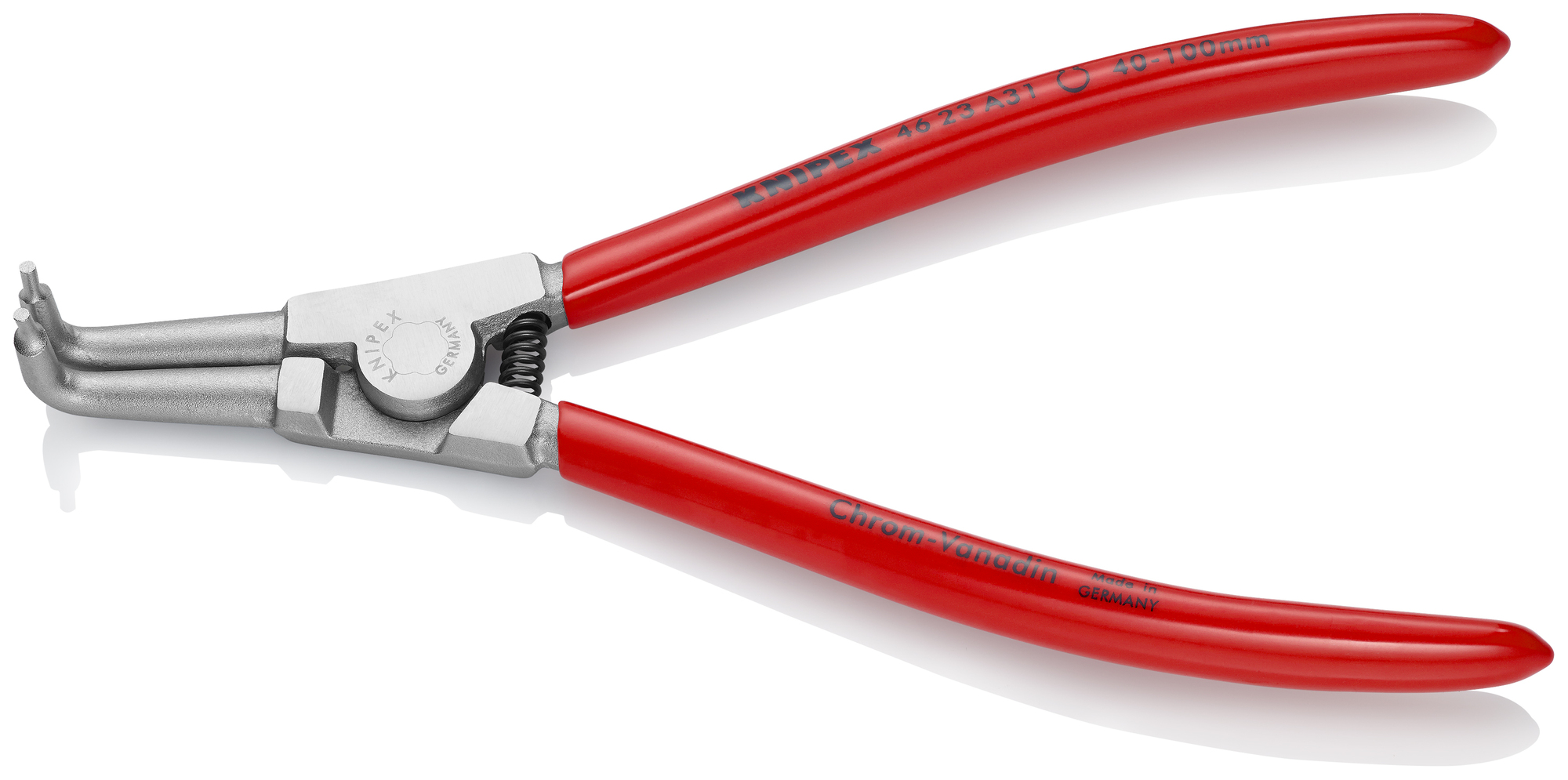 External 90° Angled Snap Ring Pliers-Forged Tips, 8 in., Plastic coating, Chrome Plated, 3/32 in. Tips