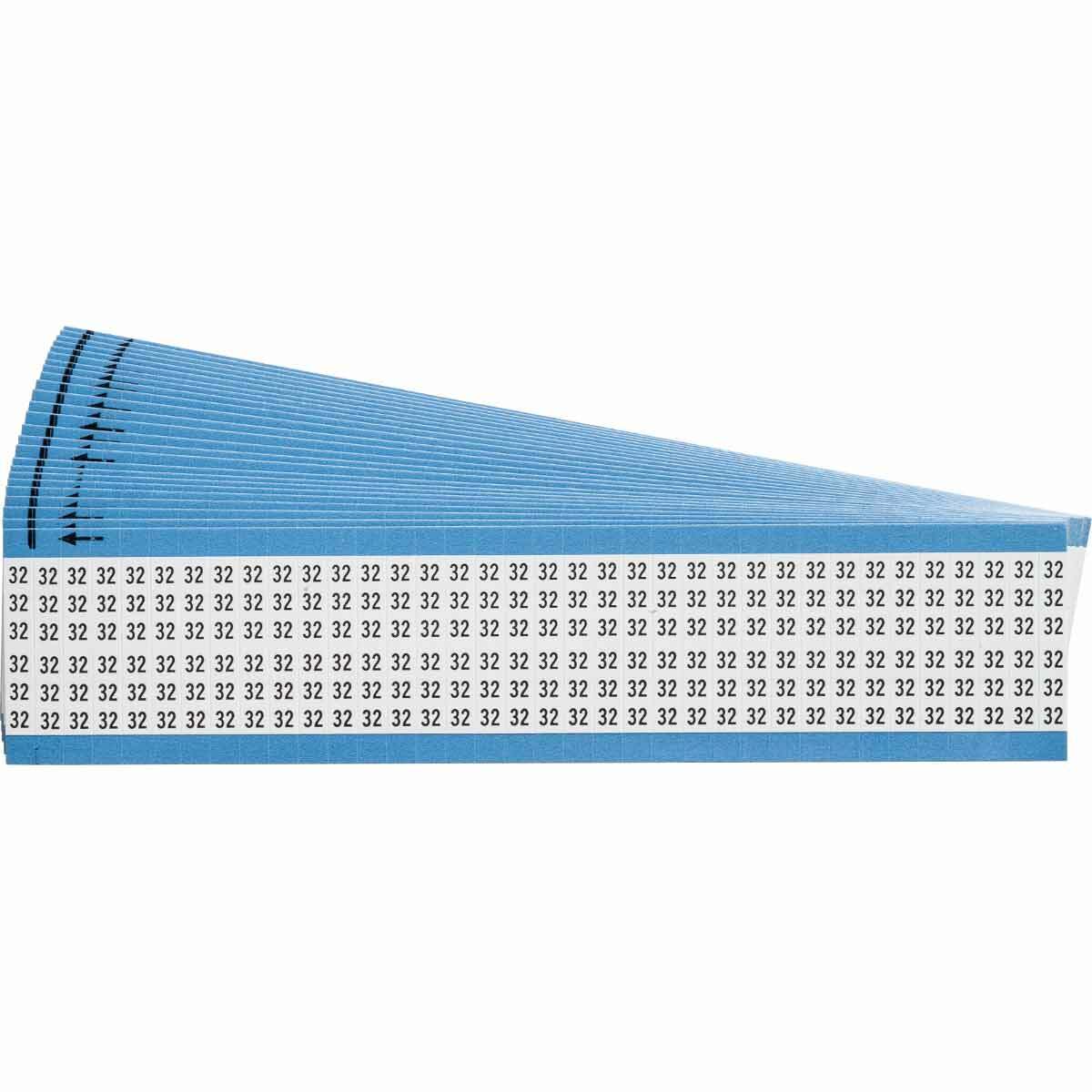 WM-32-PK WM Series Pre-Printed Solid Number Wire Marker Card, 1/4 in W, Black on White, B-500 Repositionable Vinyl Coated Fabric, 36 Markers per Card