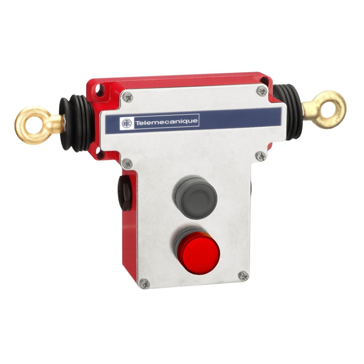XY2CEDA196H7 Preventa Latching Emergency Stop Rope Pull Switch With Pilot Light, 24 to 130 V, 10 A, 2NO-2NC Contact