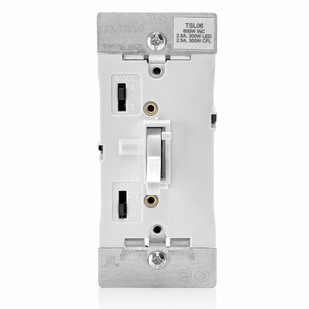 TSL06-1LW 3-Way Electro-Mechanical Preset Universal Dimmer Switch With Locator Light, 120 V AC, 1 Poles, Toggle Slide Operation, White