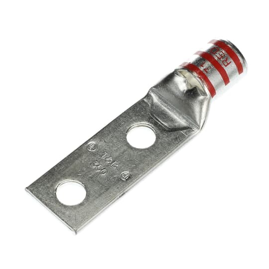54282 Color-Keyed 54200 2-Hole Non-Insulated Compression Lug With Peep Hole, 350 kcmil Copper Conductor, Die Code: 71, 1/2 in Stud, Copper