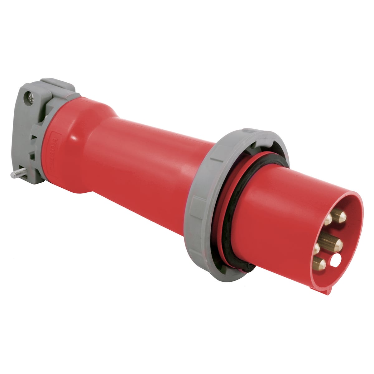 HBL460P7V05 3-Phase Grounding Heavy Duty Male Non-NEMA Portable Standard Watertight Cord Mount Pin and Sleeve Plug, 277 VAC, 60 A, 3 Poles, 4 Wires, Red