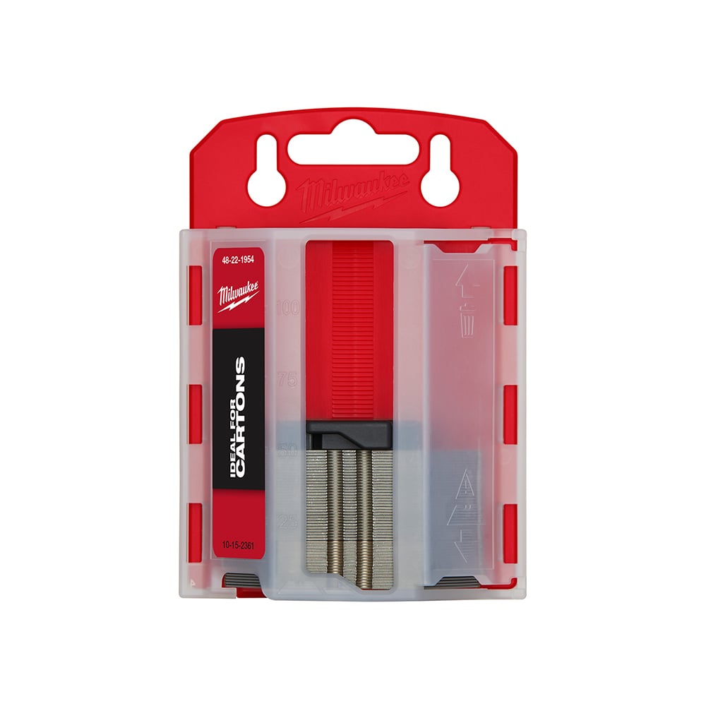 48-22-1954 50-Piece Utility Knife Blade With Dispenser, Micro Carbide Metal, Round Point/Straight Edge, 2-3/8 in L x 3/4 in W Blade, Compatible With: Most Standard Utility Knives, 0.025 in THK