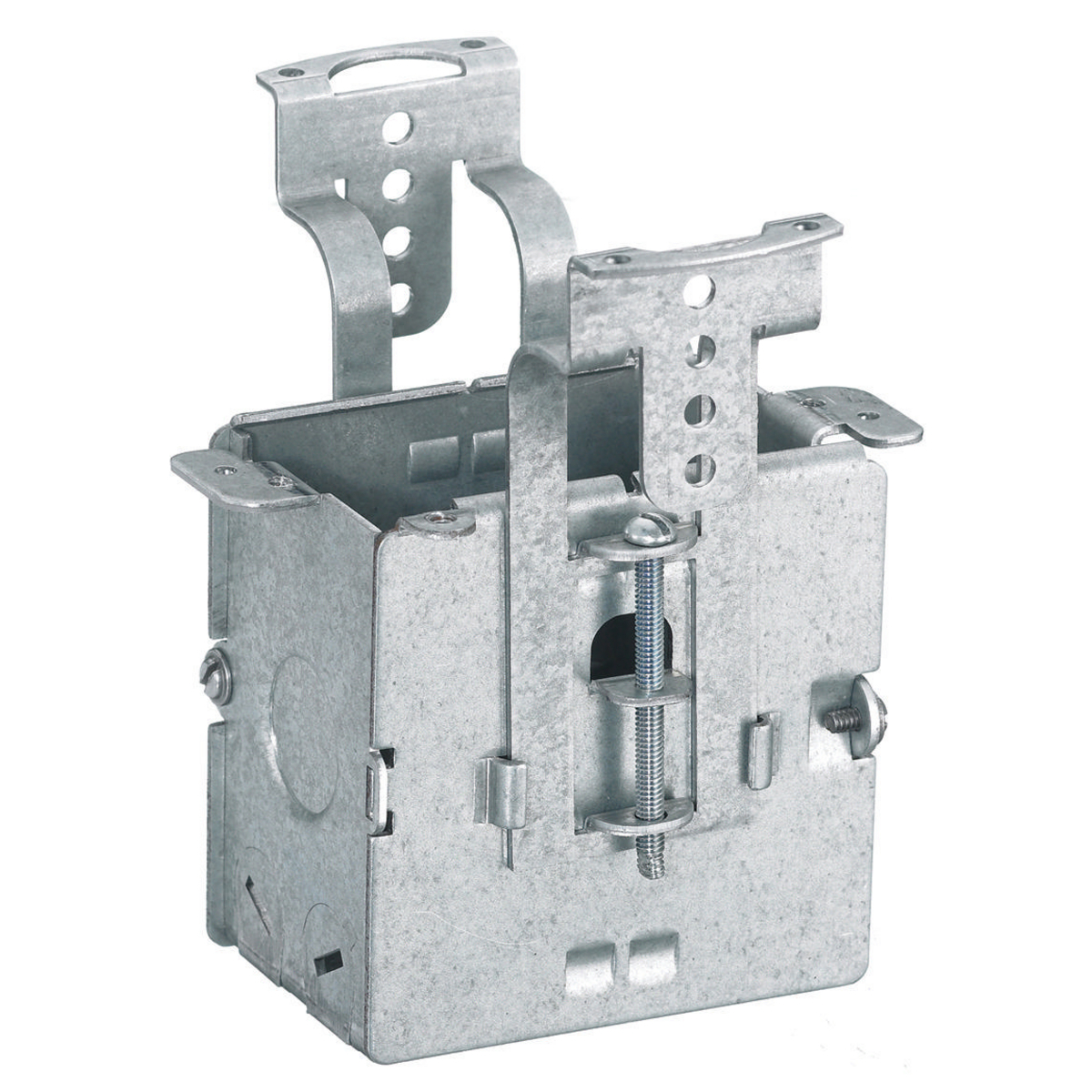 RF500 Deep Semi-Adjustable Standard Floor Box With Clamp, Stamped Steel, 28 cu-in Capacity, 3 Outlets, 6 Knockouts, 3.2 in W x 3 in D x 2.4 in H