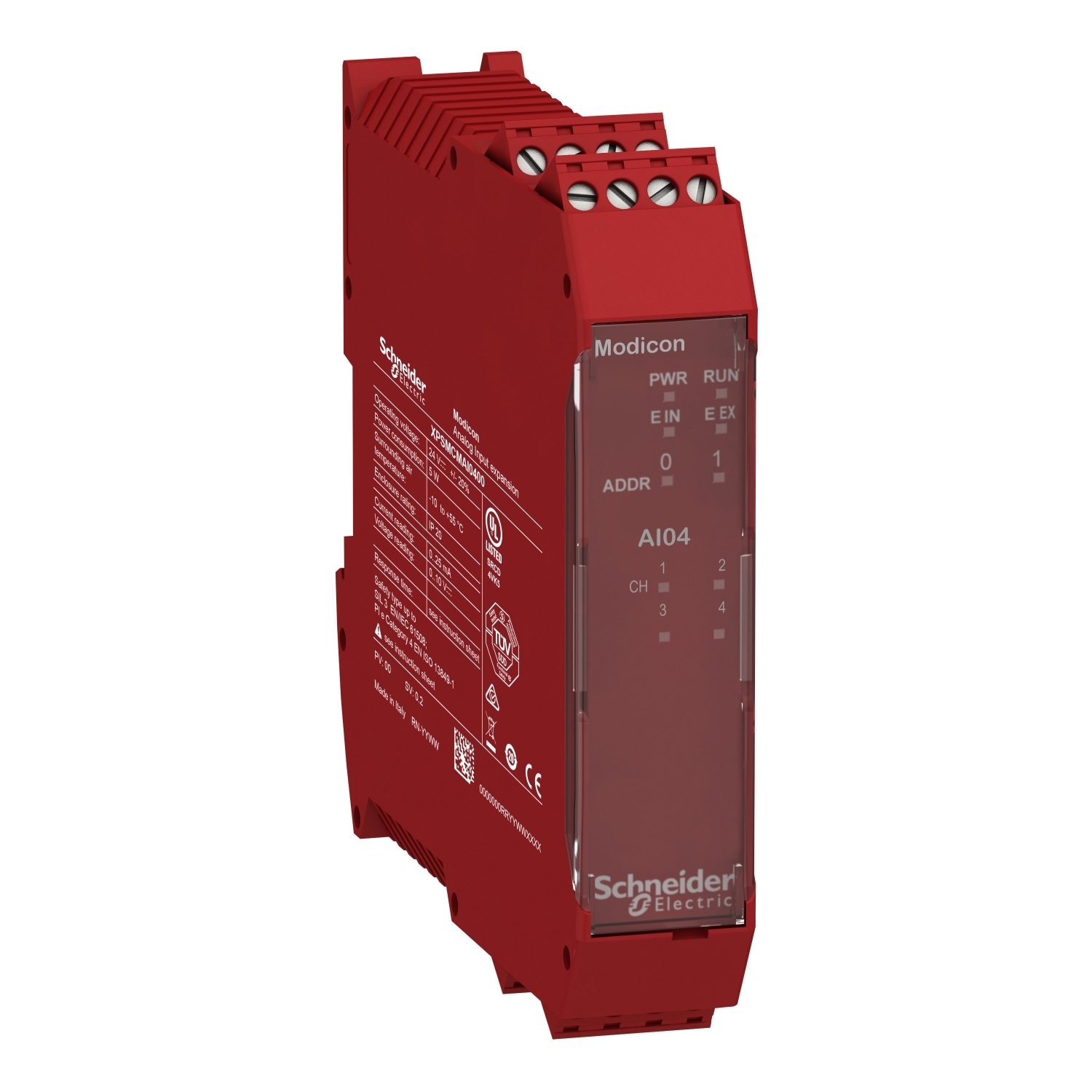 XPSMCMAI0400 XPSMCM Controller CPU, 99 mm H x 22.5 mm W x 114.5 mm D, 24 V DC, 4NO Contact