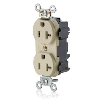 M5362-SI Lev-Lok 1-Phase Duplex Heavy Duty Straight Blade Receptacle, 125 V AC, 20 A, 2 Poles, 3 Wires, Ivory