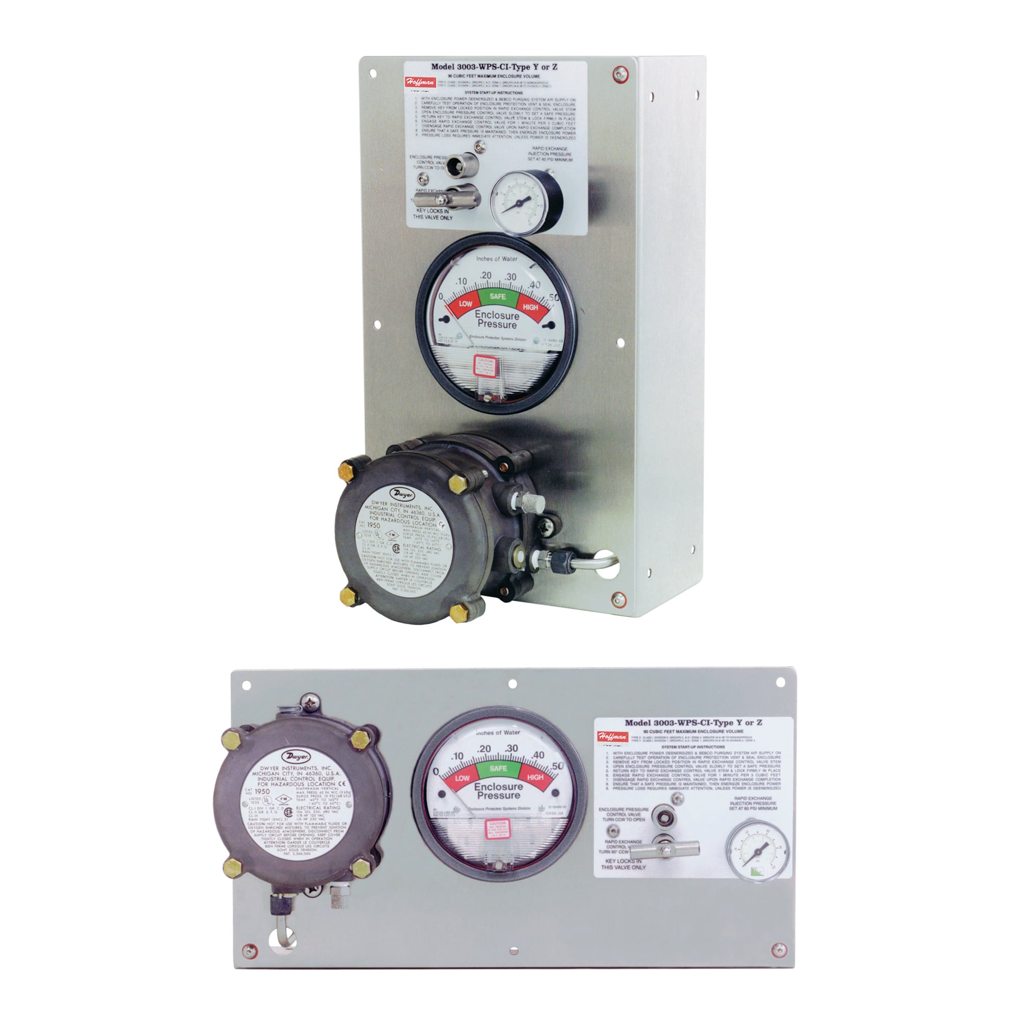 ATEX3003YZVM HL Series Type Y/Z Large Volume Purging/Pressurization System, 14 in L x 8 in W x 7-1/2 in D, NEMA 4/12 NEMA Rating, 316 Stainless Steel