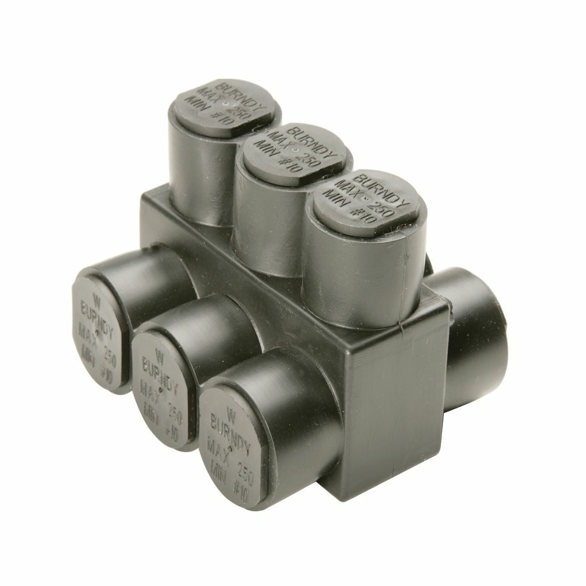 1PL2/03 3-Port 1-Sided Entry Multi-Port Distribution Connector, Aluminum/Copper/Stranded Conductor, 14 AWG to 2/0 kcmil Run/Main, Aluminum