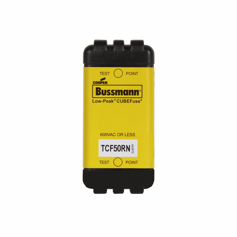 TCF50RN CUBEFuse Low-Peak Finger Safe Inrush Current Withstand Non-Indicating Time Delay Fuse, 50 A, 600 V AC/300 V DC, 100/300 kA Interrupt, Class: CF, Square Blade Body