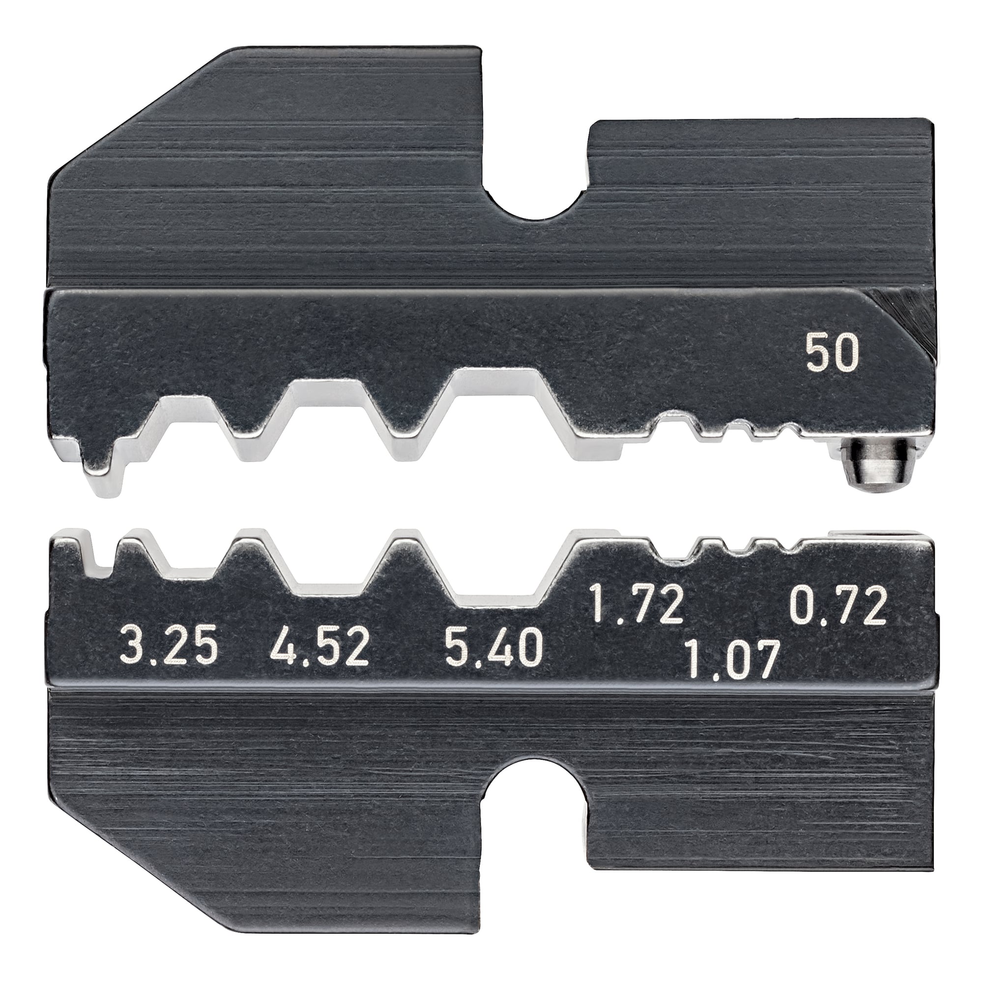 97 49 50 Crimping Die, 3.25 mm, 4.52 mm, 5.4 mm, 1.72 mm, 1.07 mm, 0.72 mm SW, Ball Bearing Steel