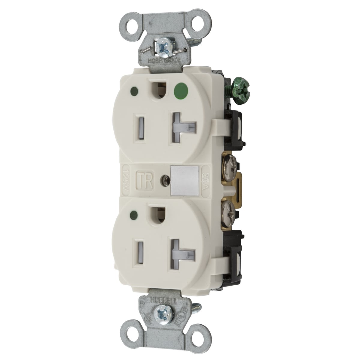 8300LALTRA 1-Phase Duplex Heavy Duty Grounding Tamper-Resistant Straight Blade Receptacle With Power Indicating LED, 125 V AC, 20 A, 2 Poles, 3 Wires, Light Almond