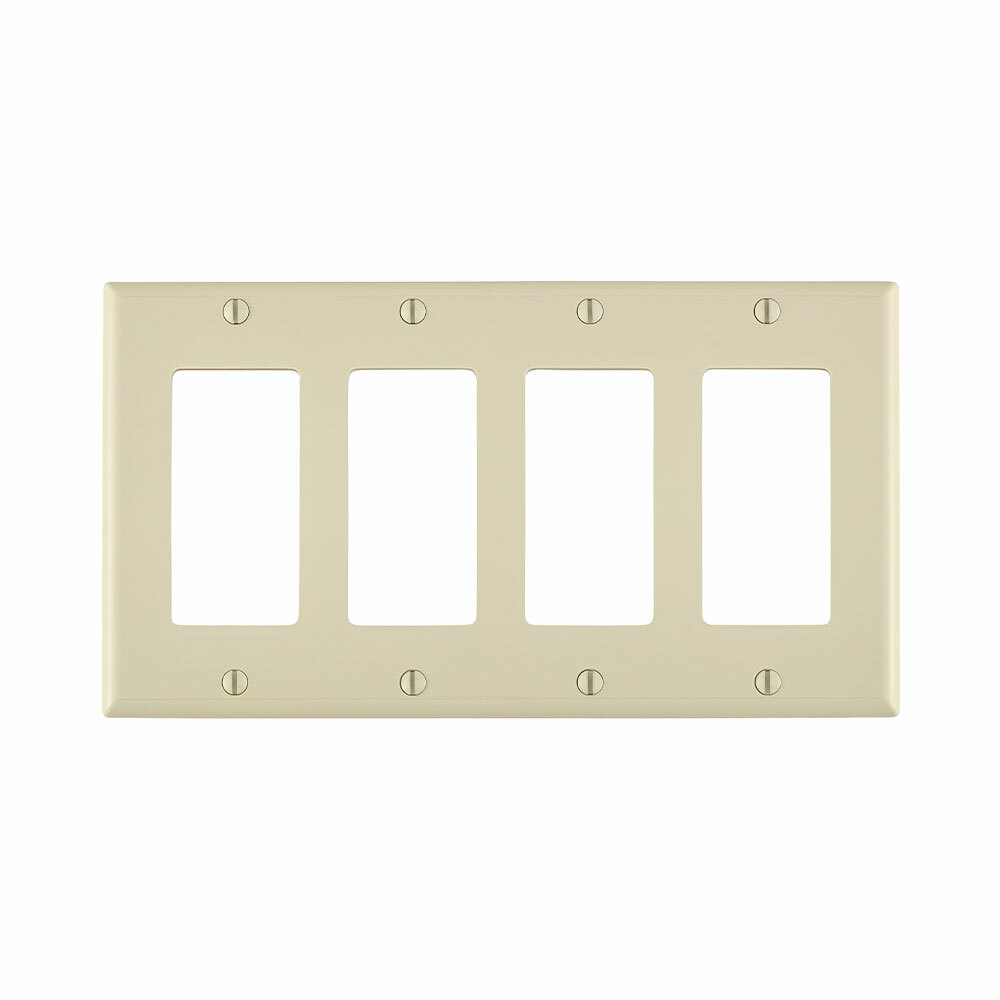 80412-NT Decora Standard Size Wall Plate, 4 Gangs, 8.18 in W x 4.5 in H, Thermoplastic, Light Almond