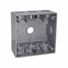 Eaton Crouse-Hinds series weatherproof outlet box, 30.5 cu in, Gray, 2" deep, Die cast aluminum, Two-gang, (7) 1/2" outlet holes