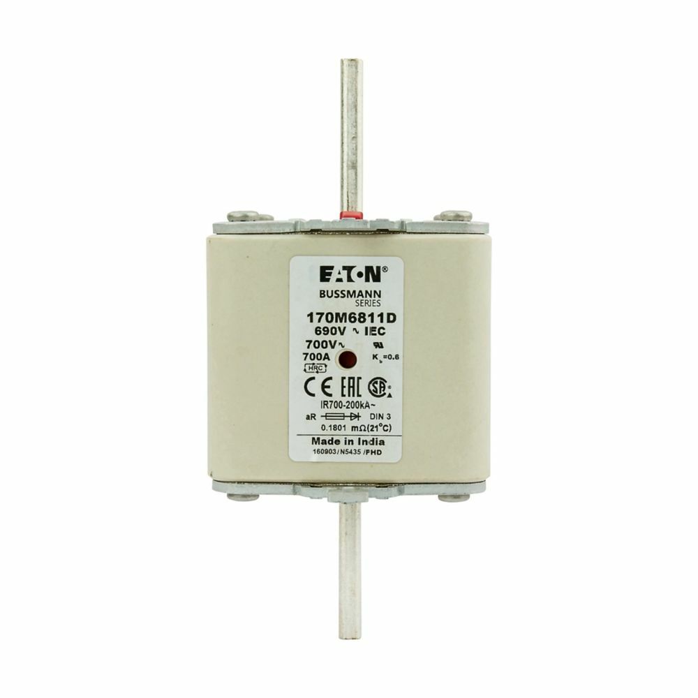 170M6811D Semi-Conductor High Speed Fuse, 700 A, 690 V, 200 kA Interrupt, Class: AR