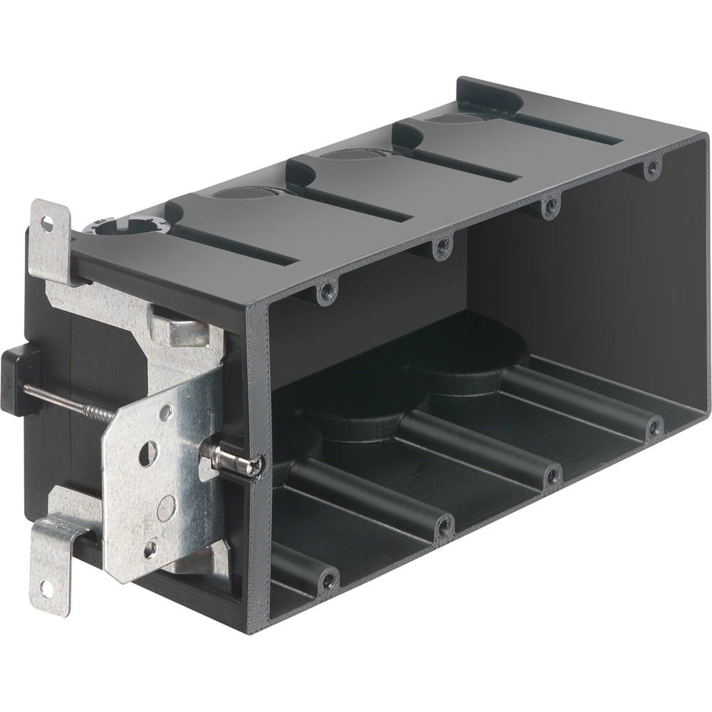 FA104GC Adjustable Outlet Box With Grounding Clip, Plastic, 87 cu-in Capacity, 4 Gangs, 3.72 in H x 7.735 in W x 3.875 in D
