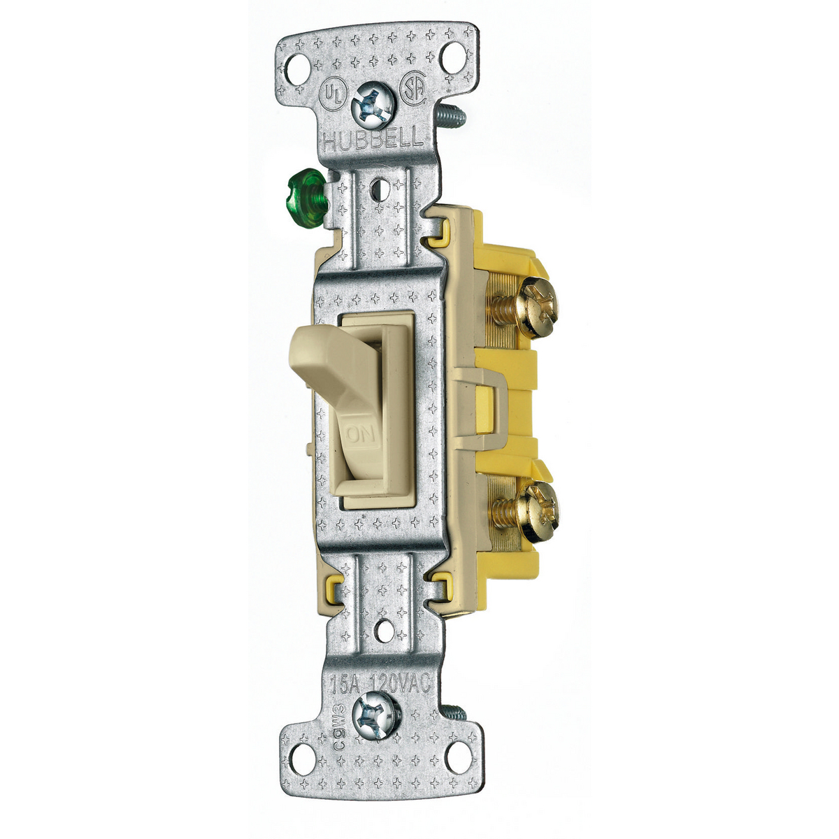RS115ILI RS Series Compact General Purpose Illuminated Self-Grounding Standard Toggle Switch, 120 V, 15 A, 1800 W Power Rating, 2-Position Contact