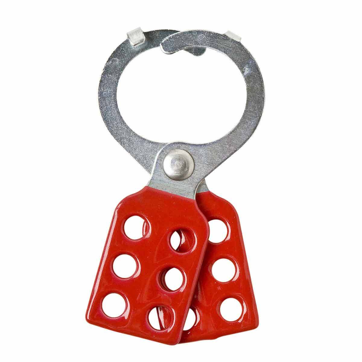 105719 Scissor Action Standard Lockout Hasp, 6 Padlocks, 0.335 in Dia Max Padlock Shackle, Steel