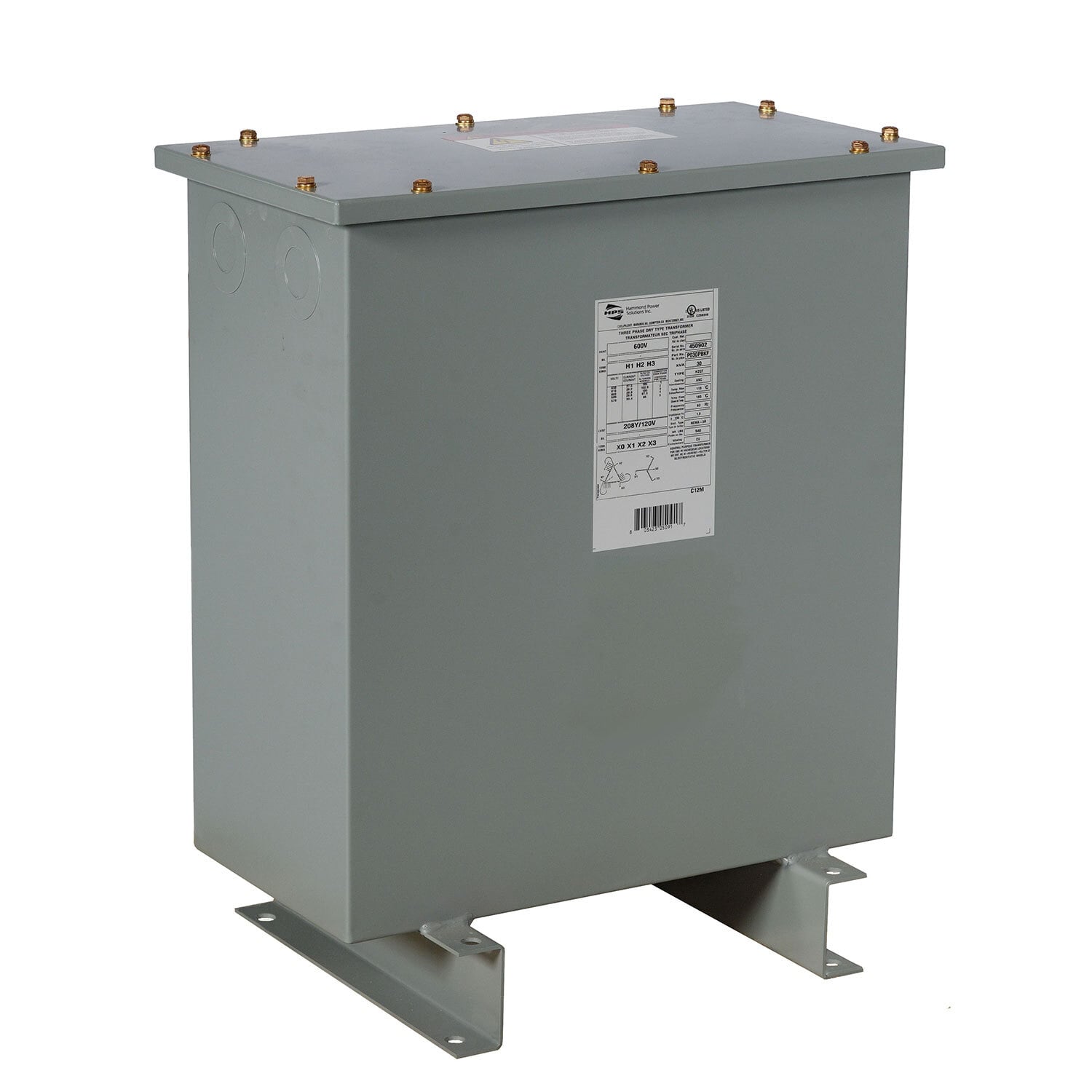C3F006KDS Fortress Commercial Potted Distribution Transformer, 480 VAC Primary, 240 Delta V AC Secondary, 6 kVA Power Rating, 60 Hz, 3 Phase