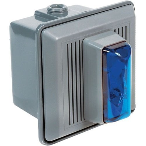 869STRB-N5 860 Industrial Electronic Horn/Strobe, 120 V AC, Xenon Lamp, 100/90 dB Sound, Surface Mount, Blue Lens, UL 1638, UL 464