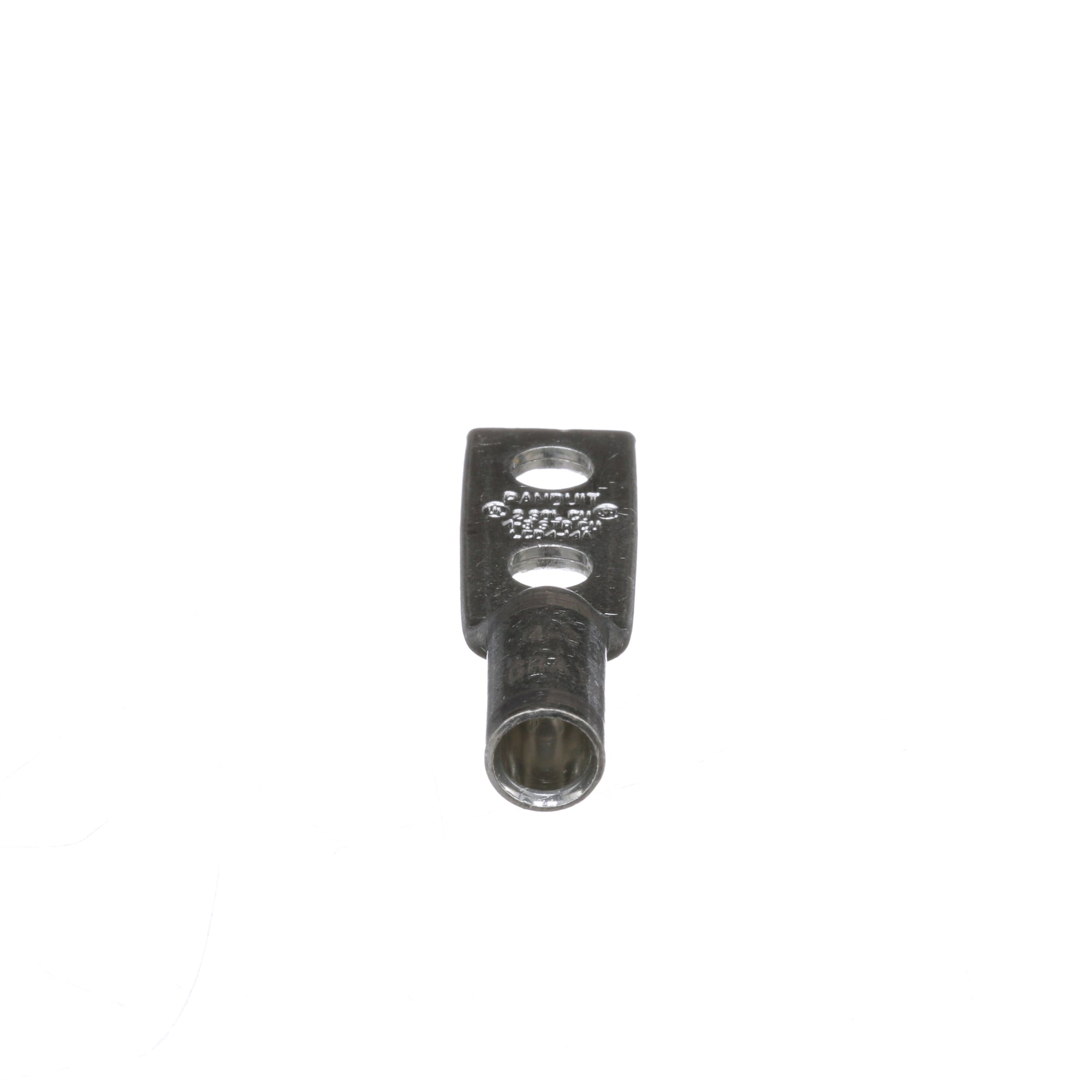 LCD4-14A-L Pan-Lug LCD 2-Hole Compression Connector Lug With Inspection Window, 4 to 3 AWG, 2 AWG Solid/Stranded Copper Conductor, Die Code: P29, 1/4 in Stud, Tin Plated Copper