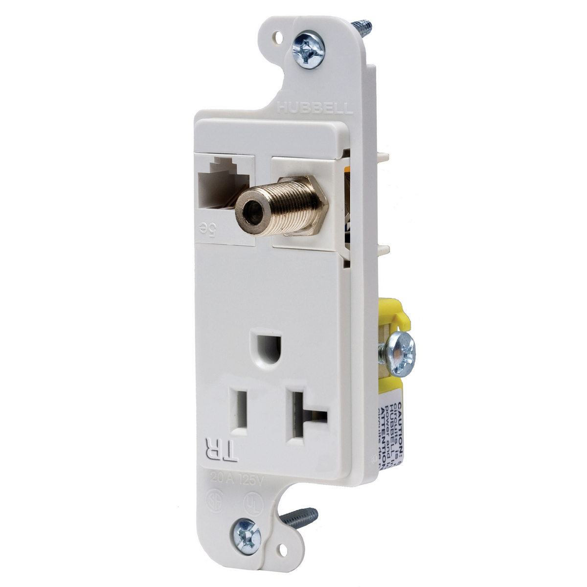 RJ620WTR 1-Gang Tamper Resistant Multimedia Outlet, F-Connector/Power Receptacle Outlet, Wall Mounting, NEMA 5-20R Configuration
