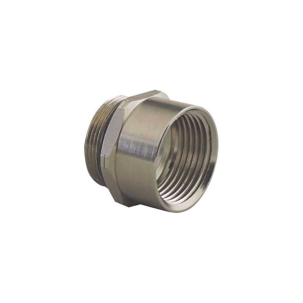 RAM-25M50F Remke Tuff-Seal ISO Metric Threaded Adapter, 1/2 in NPT Interior Thread, M25x1.5 Exterior Thread, -40 to 250 deg F Operating, Aluminum, Nickel Plated