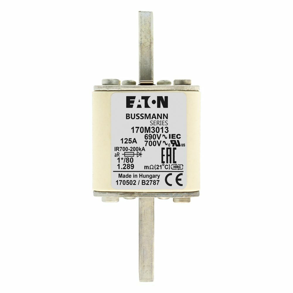 170M3013 Square Body Type 80 High Speed Fuse, 125 A, 690 V, 200 kA Interrupt, Class: aR, Square Body