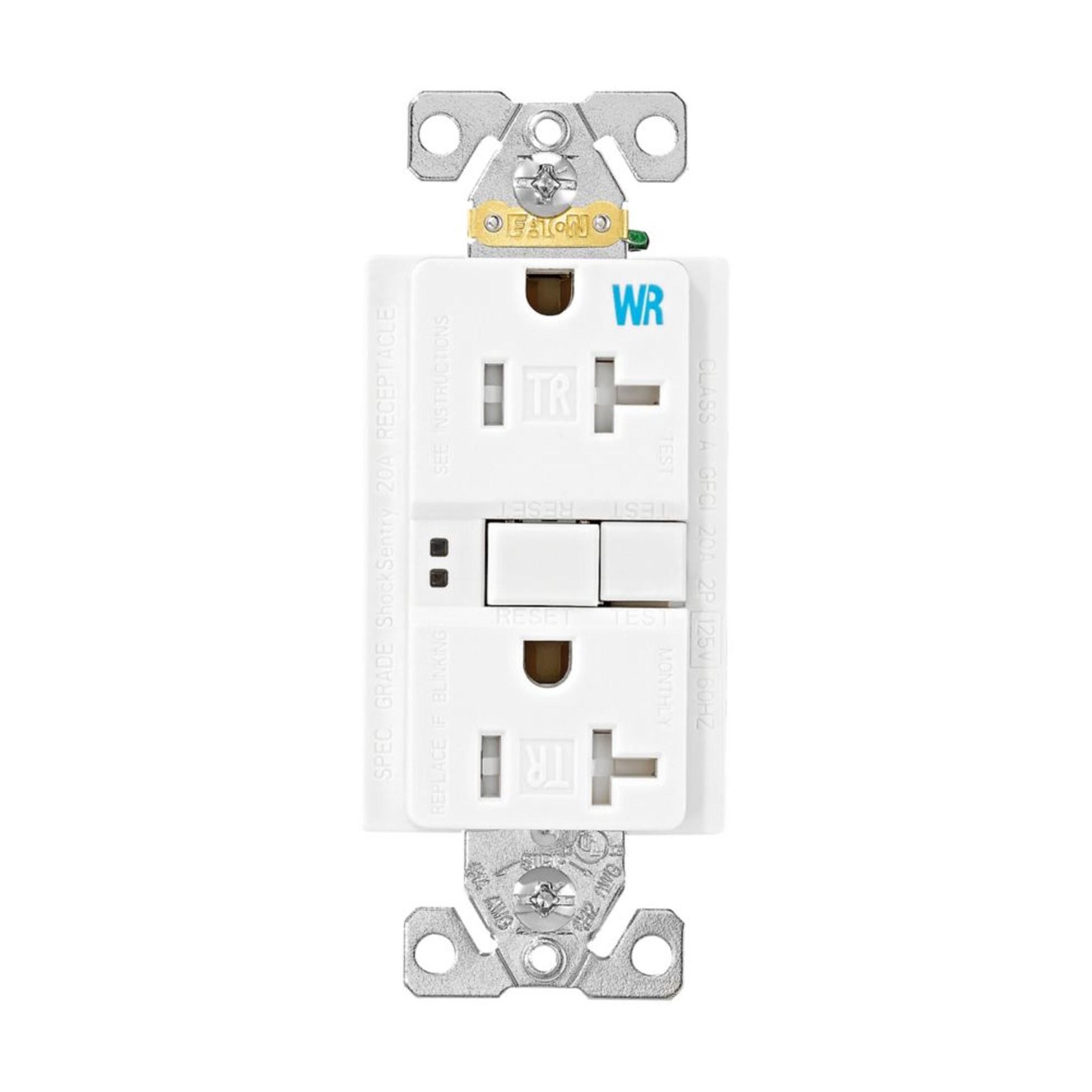 TWRSGF20W TWRSGF Tamper/Weather-Resistant Duplex GFCI Receptacle, 125 V AC, 20 A, 2 Poles, 3 Wires, White