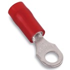 Nylon Insulated Ring Terminal, Length .86 Inch, Width .26 Inch, Maximum Insulation .136, Bolt Hole #6, Wire Range #22-16 AWG, Color Red, Copper, Tin Plated