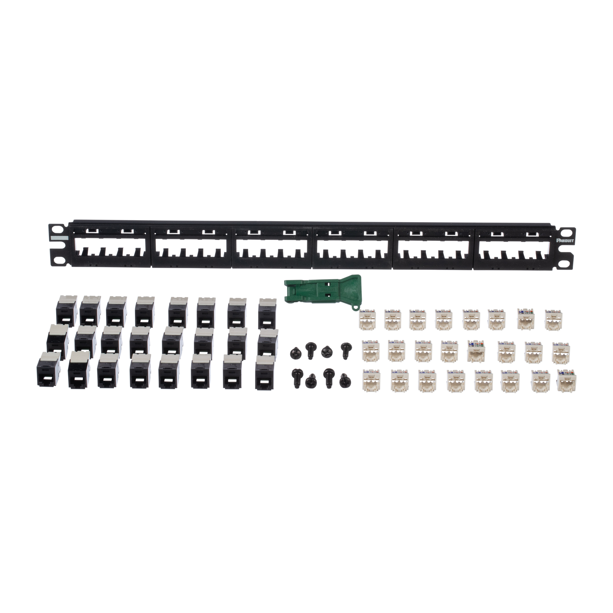 UICMPPK6G24BL Mini-Com PanNet Ultimate ID 1RU UTP Flat Modular Unshielded Patch Panel Kit, 24 Ports, Cat 6, Cold Rolled Steel