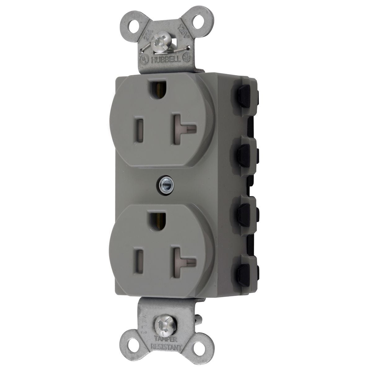 SNAP5362GYTRA 1-Phase Duplex Extra Heavy Duty Standard Tamper Resistant Traditional Screw Mount Straight Blade Receptacle, 125 V AC, 20 A, 2 Poles, 3 Wires, Gray