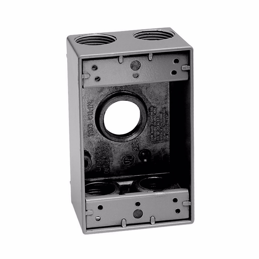 TP7050 Weatherproof Outlet Box, Die-Cast Aluminum, 18 cu-in Capacity, 1 Gangs, 5 Outlets, 5 Knockouts, 2-7/8 in W x 2 in D x 4-9/16 in H