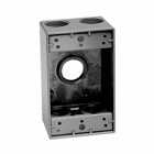 Eaton Crouse-Hinds series weatherproof outlet box, 18.0 cu in, Gray, 2" deep, Die cast aluminum, Single-gang, (5) 3/4" outlet holes, Rectangular, with lugs