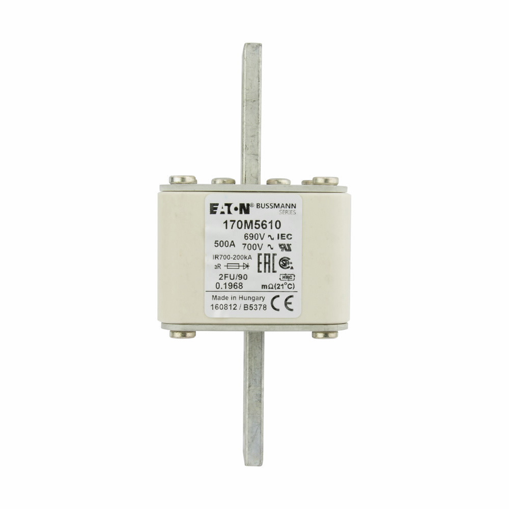 170M5610 Type FU US Style High Speed Fuse, 500 A, 690 V AC, 200 kA Interrupt, Class: aR, Square Body