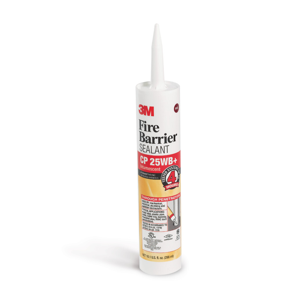 7000006383 CP 25WB+ High Performance Fire Barrier Sealant, Cartridge Container, Composition: Sodium Silicate, Water, Zinc Borate 2335, Polymer, Ethylhexyldiphenyl Phosphate, Iron Oxide, Oxide Glass Chemicals, Polyethylene Glycol, Quartz Silica