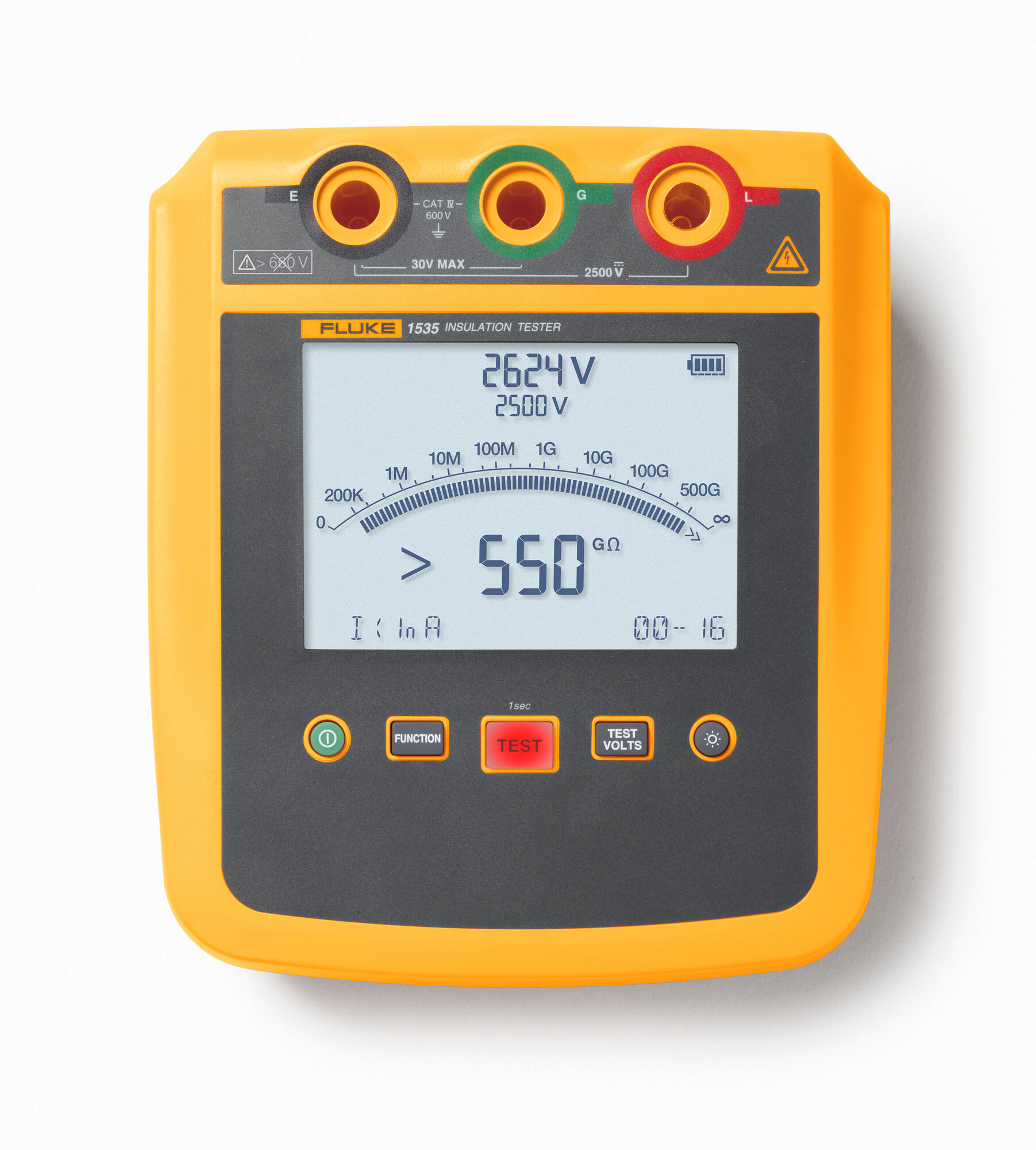 FLUKE-1535 153X Insulation Resistance Tester, 2500 V, 500 GOhm, +/-2% RDG + 10 Digits Accuracy, CAT IV 600 V