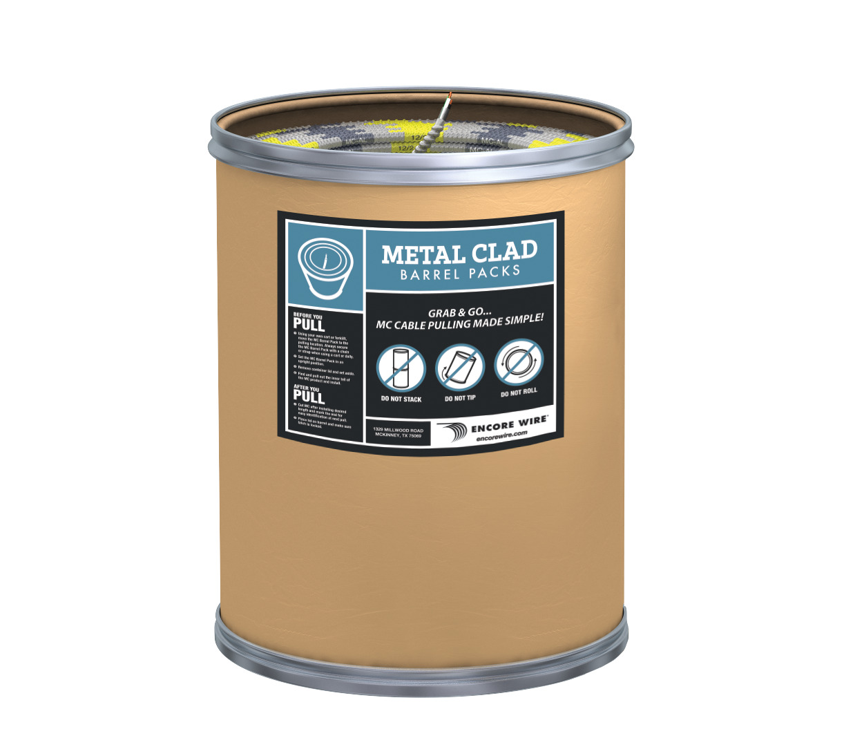 790210821088 MC Cable, Aluminum, 12 AWG, 2 Conductors, Solid, Black/White, 2750 ft Barrel Pack