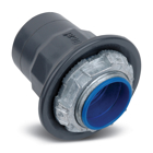 PVC Coated Zinc Hub Connector with Thermoplastic Insulated Throat, Pipe Size 5 Inch/129 Metric, Overall Diameter 6.88 Inch/174.75 Millimeters, Maximum Panel Thickness 0.25 Inch/6.35 Millimeters, Throat Diameter 4.94 Inch/125.48 Millimeters, Nitrile Rubber (Buna-N) Sealing Ring, Dark Gray