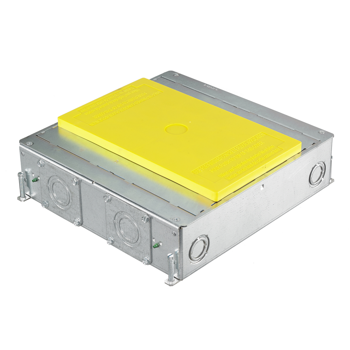 CFB4G30 CFB Above Grade Fully Adjustable Folded Recessed Standard Floor Box, Stamped Steel, 32.5 cu-in Capacity, 4 Gangs, (8) Knockouts, 11.2 in L x 12.09 in W x 2.96 in H