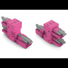 h-distribution connector; 3-pole; Cod. B; 1 input; 2 outputs; outputs on one side; 3 locking levers; for flying leads; pink