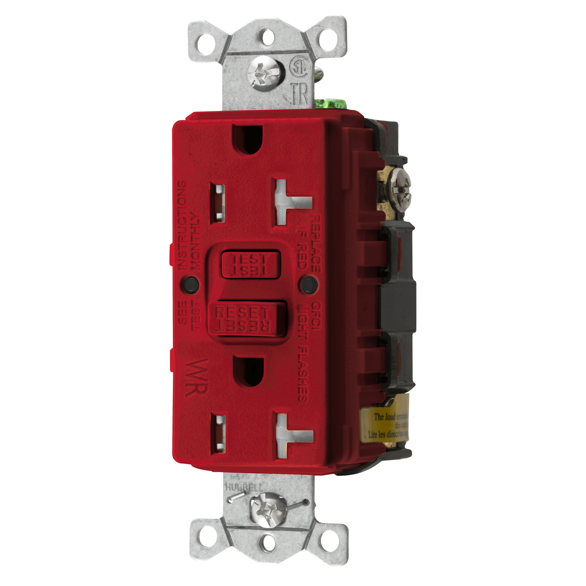 GFTWRST20R 1-Phase Decorator Duplex Heavy Duty Self-Test Screw Mount GFCI Receptacle, 125 VAC, 20 A, 2 Poles, 3 Wires, Red