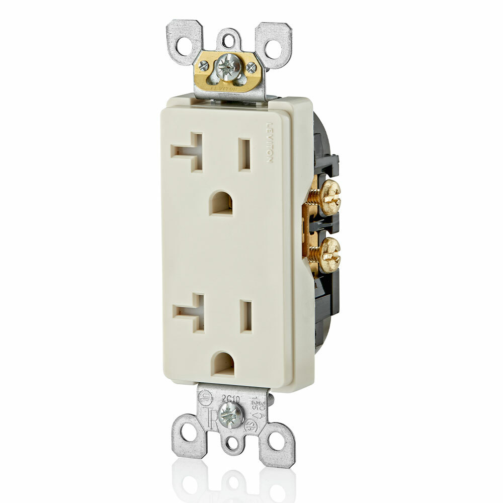 T5825-T Duplex Self-Grounding Tamper-Resistant Straight Blade Receptacle, 125 V AC, 20 A, 2 Poles, 3 Wires, Light Almond