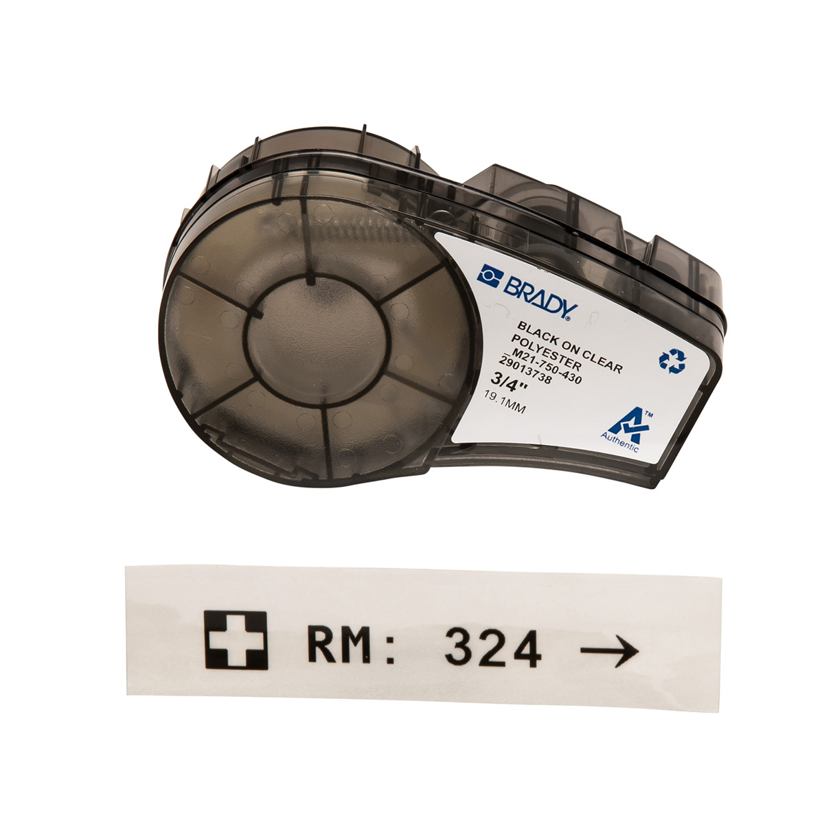 M21-750-430 WorkHorse BMP21 Cartridge Label, 21 ft L x 3/4 in W, Black on Clear, B-430 Polyester