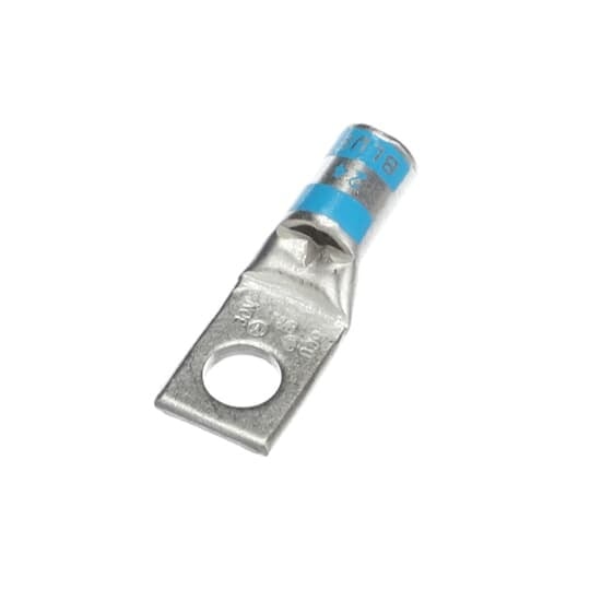 54105 Color-Keyed 54100 1-Hole Non-Insulated Compression Lug With Peep Hole, 6 AWG Copper Conductor, Die Code: 24, 1/4 in Stud, Copper
