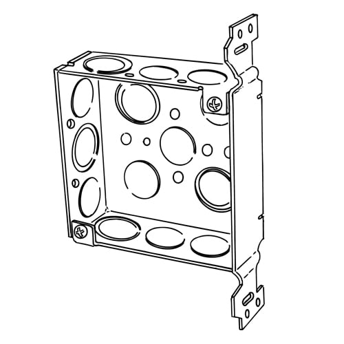 4SVB-EK-PL Square Box, Steel, 21 cu-in Capacity, (13) Outlets, (13) Knockouts, 4 in H x 4 in W x 1-1/2 in D