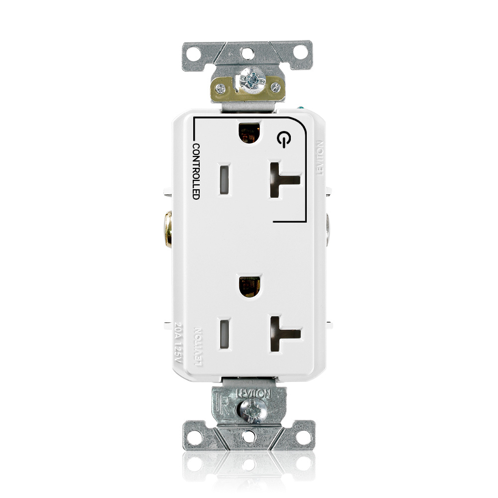 TDR20-S1W Decora Duplex Self-Grounding Straight Blade Receptacle, 125 V AC, 20 A, 2 Poles, 3 Wires, White
