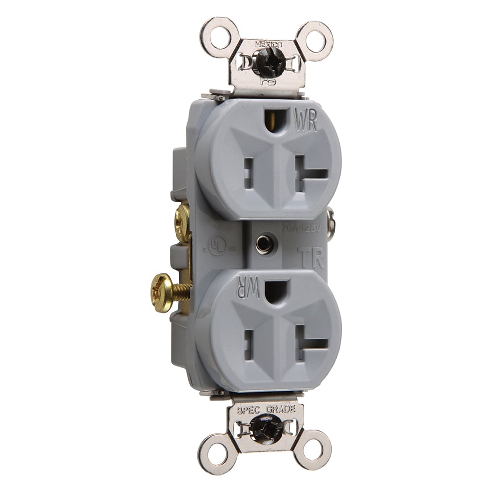 WR20TRGRY 20 Amp 125V Commercial Grade Duplex Receptacle, Gray