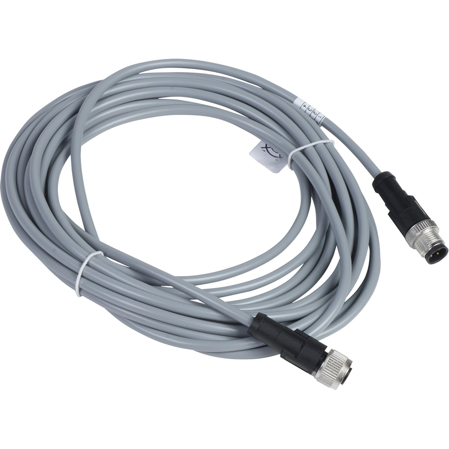 XZCRV1511041C5 Screw-On Jumper Cable, 250 V AC to 300 V DC, 4-Pin M12 Receptacle to 4-Pin M12 Plug End Connection, 5 m L, (4) 0.25 sq-mm Conductor, PVC